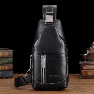 Hommes Pu Cuir Casual Multifonction Écouteur Trou Sac À Bandoulière Sac De Poitrine