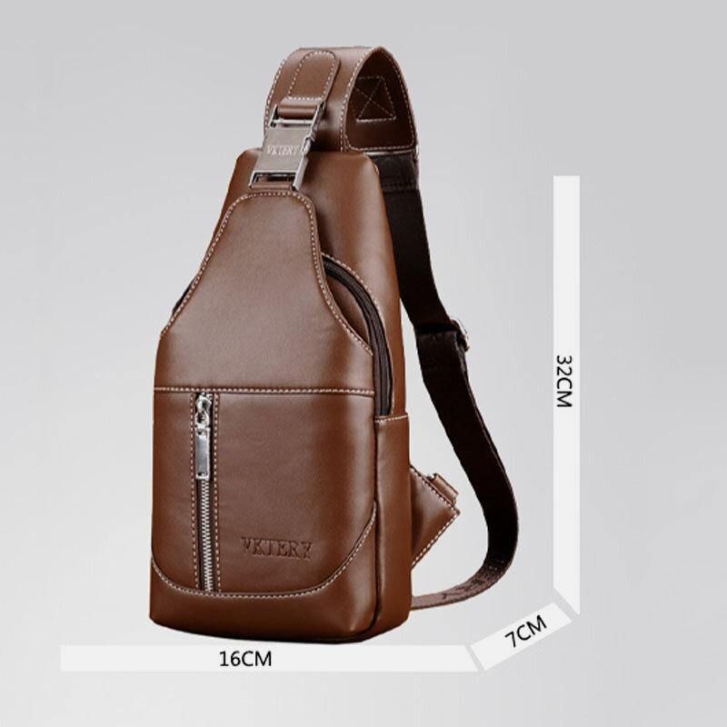 Hommes Pu Cuir Casual Multifonction Écouteur Trou Sac À Bandoulière Sac De Poitrine