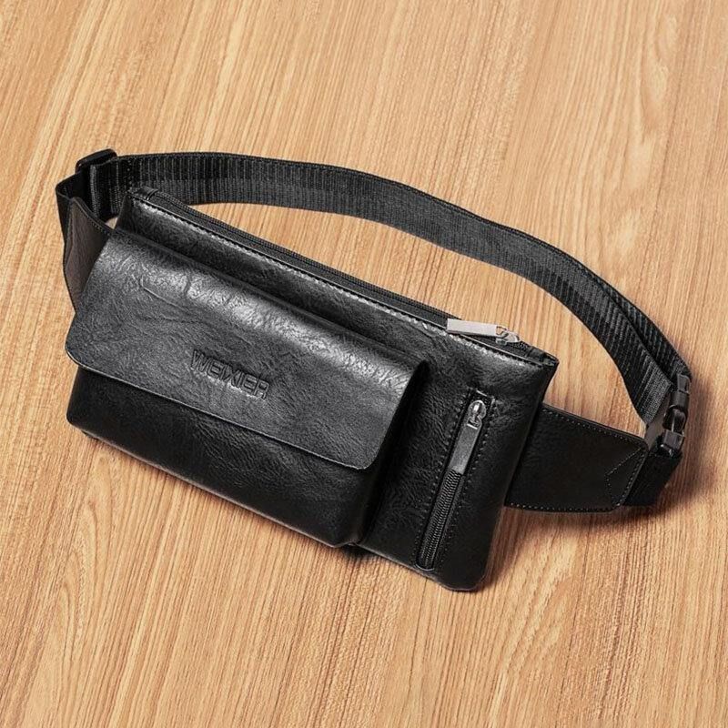 Hommes Pu Cuir Multifonctionnel Grande Capacité Antivol 6.5 Pouces Téléphone Sac Taille Sac Poitrine Sac Bandoulière Sacs