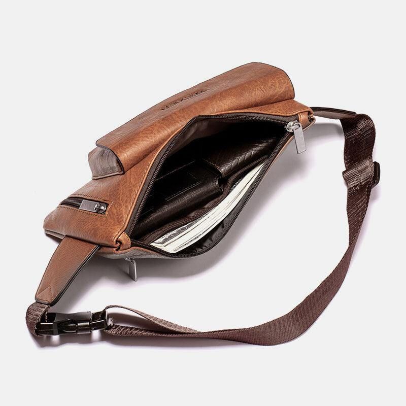 Hommes Pu Cuir Multifonctionnel Grande Capacité Antivol 6.5 Pouces Téléphone Sac Taille Sac Poitrine Sac Bandoulière Sacs