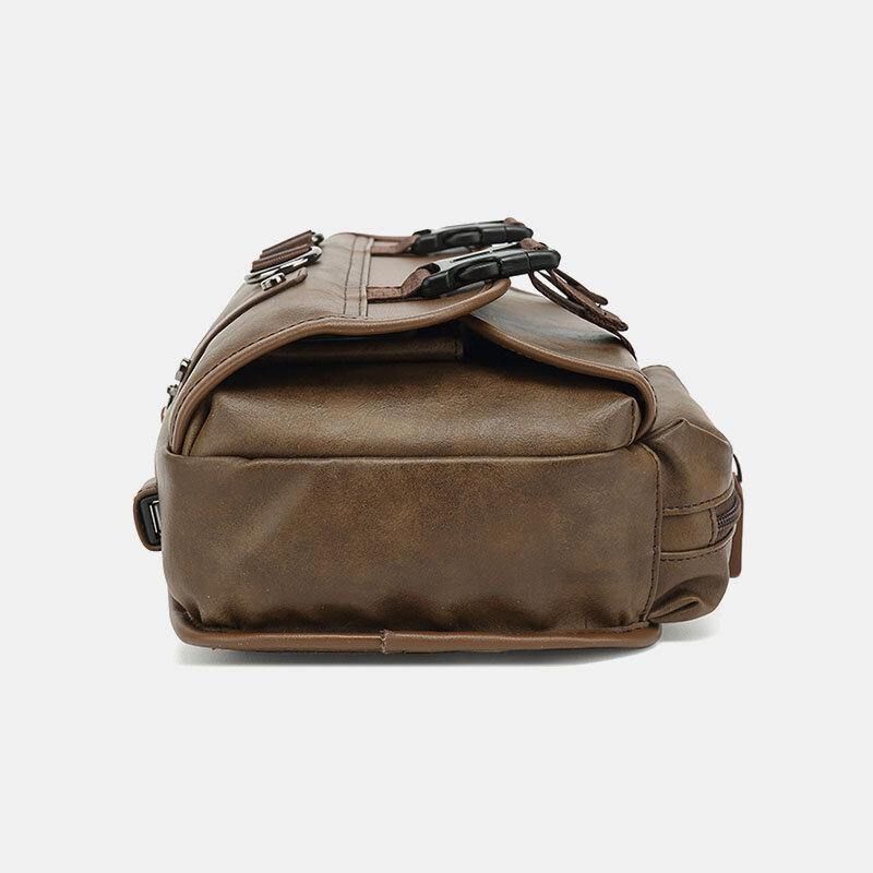 Hommes Pu Cuir Vintage Multifonction Écouteur Trou Usb Charge Sac À Bandoulière Sac De Poitrine Sac À Bandoulière