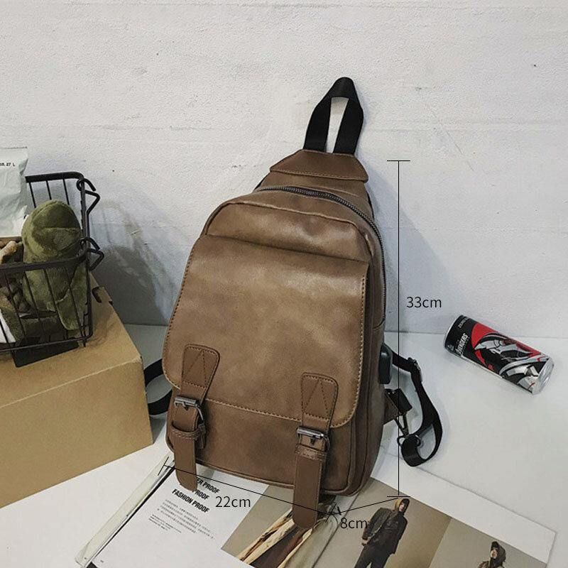 Hommes Rétro Écouteur Trou Multi-transport Usb Charge Multi-couches Étanche Sac À Bandoulière Sac De Poitrine Sac À Bandoulière