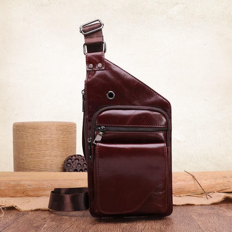 Sac À Bandoulière En Cuir Véritable Pour Hommes Avec Trou Pour Écouteurs