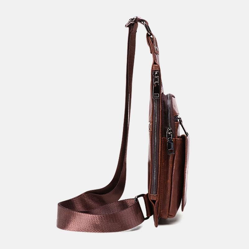 Sac À Bandoulière En Cuir Véritable Pour Hommes Avec Trou Pour Écouteurs