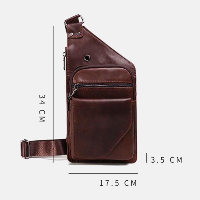 Sac À Bandoulière En Cuir Véritable Pour Hommes Avec Trou Pour Écouteurs