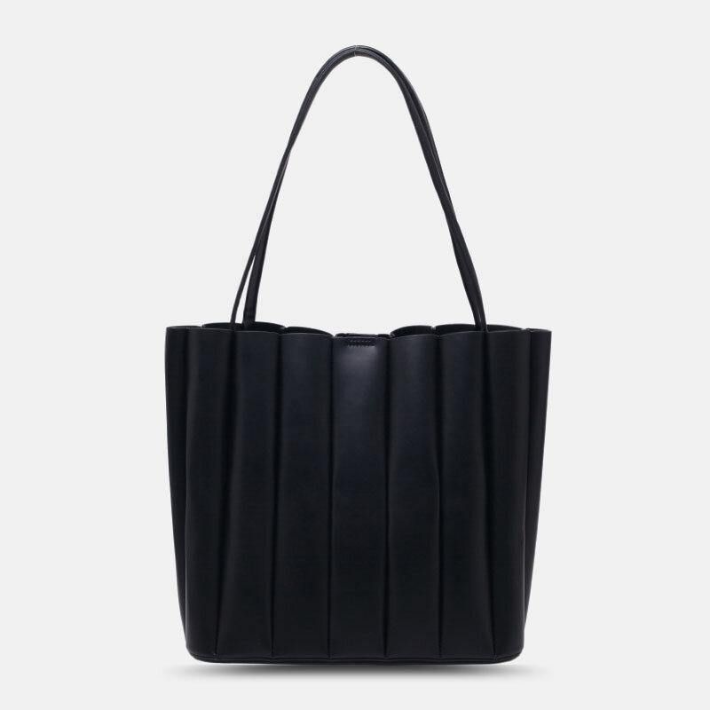 2 Pièces Femmes Pu Cuir Rayure Petit Sac Carré Grande Capacité Sac Froncé Sac À Main Sac À Bandoulière