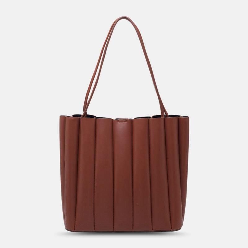 2 Pièces Femmes Pu Cuir Rayure Petit Sac Carré Grande Capacité Sac Froncé Sac À Main Sac À Bandoulière