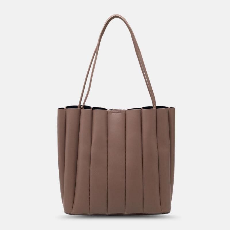 2 Pièces Femmes Pu Cuir Rayure Petit Sac Carré Grande Capacité Sac Froncé Sac À Main Sac À Bandoulière