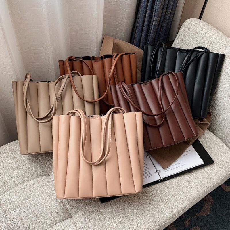 2 Pièces Femmes Pu Cuir Rayure Petit Sac Carré Grande Capacité Sac Froncé Sac À Main Sac À Bandoulière