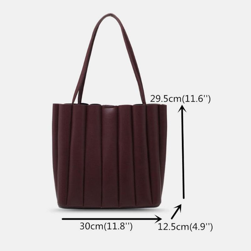 2 Pièces Femmes Pu Cuir Rayure Petit Sac Carré Grande Capacité Sac Froncé Sac À Main Sac À Bandoulière