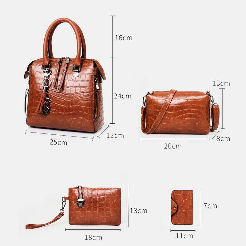 4 Pcs Vintage Croco Embossé Portefeuille Grande Capacité Pochette Sac À Main Sac À Bandoulière Sac À Bandoulière