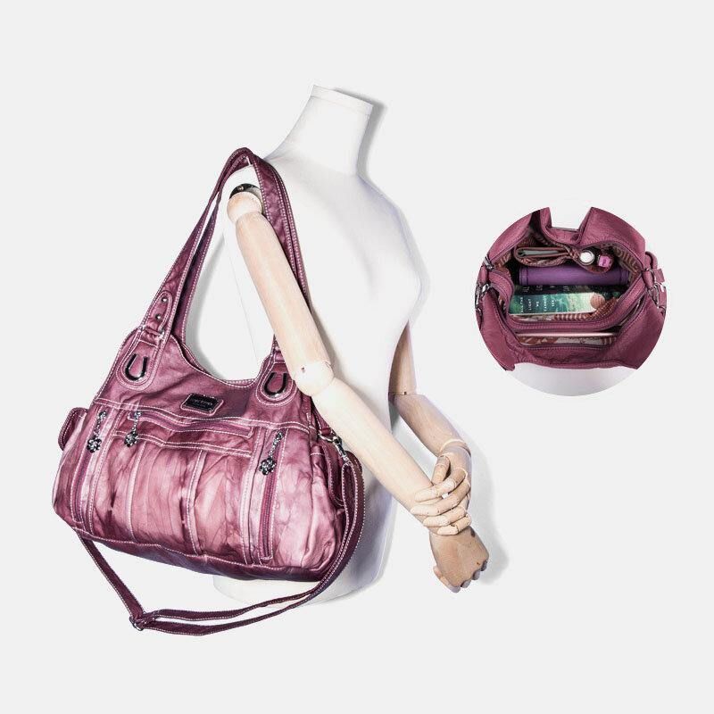 Angel Kiss Femmes Pu Cuir Multi-porter Solide Couleur Sac À Bandoulière Sac À Bandoulière Fourre-tout Sac À Main