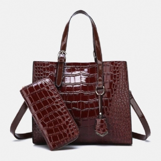 Femmes 2 Pièces Alligator Pu Multi-poches Grande Capacité Sac À Main Sac À Bandoulière Fourre-tout