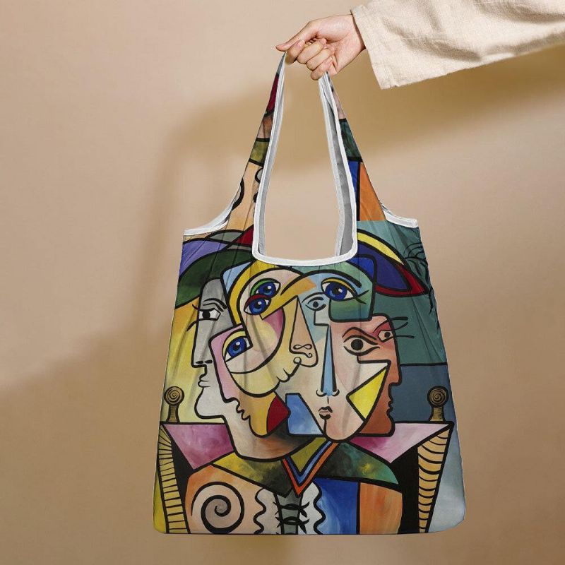 Femmes Abstraites Figures Motif Impression Sac À Main Sac À Bandoulière Léger Shopping Sacs En Tissu