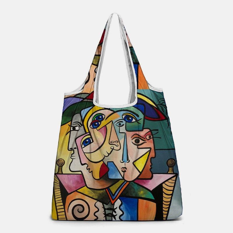 Femmes Abstraites Figures Motif Impression Sac À Main Sac À Bandoulière Léger Shopping Sacs En Tissu