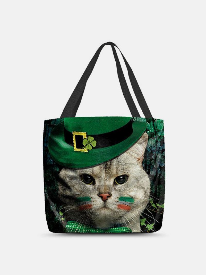 Femmes Clover Cat Pattern Print Happy St Patrick Day Sac À Bandoulière Sac À Main Fourre-tout