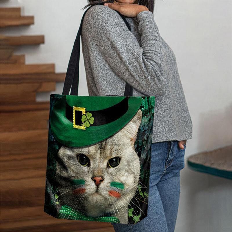 Femmes Clover Cat Pattern Print Happy St Patrick Day Sac À Bandoulière Sac À Main Fourre-tout