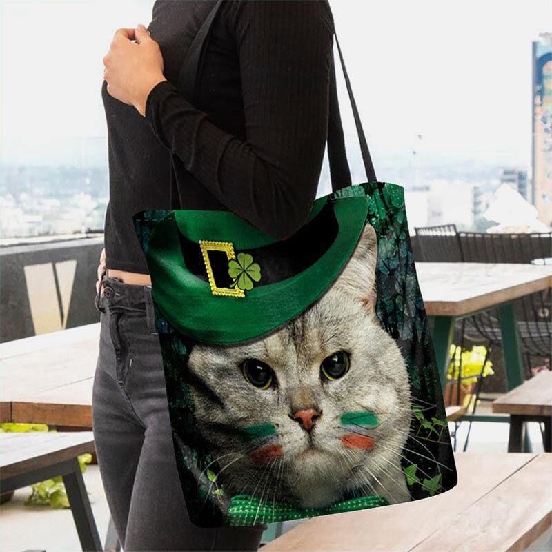 Femmes Clover Cat Pattern Print Happy St Patrick Day Sac À Bandoulière Sac À Main Fourre-tout