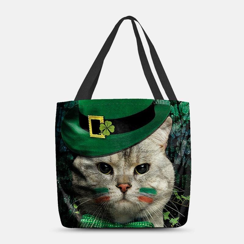 Femmes Clover Cat Pattern Print Happy St Patrick Day Sac À Bandoulière Sac À Main Fourre-tout