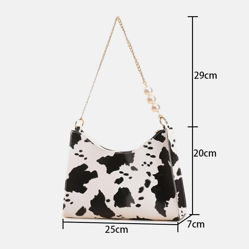 Femmes Élégant Chaîne Perles Décor Exquis Matériel Vache Motif Point Artisanat Étanche Sous Les Bras Sac Sac À Main