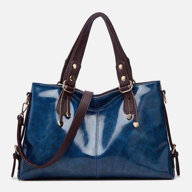 Femmes Faux Cuir Rétro Lychee Motif Grande Capacité Sac À Main Sac À Bandoulière Sac À Bandoulière Fourre-tout