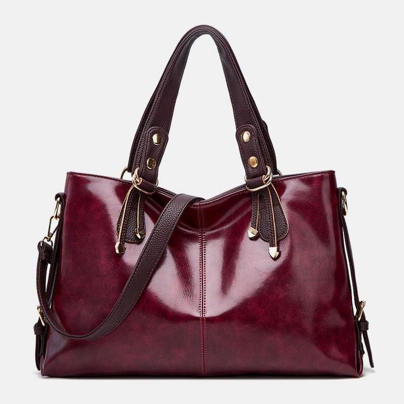 Femmes Faux Cuir Rétro Lychee Motif Grande Capacité Sac À Main Sac À Bandoulière Sac À Bandoulière Fourre-tout