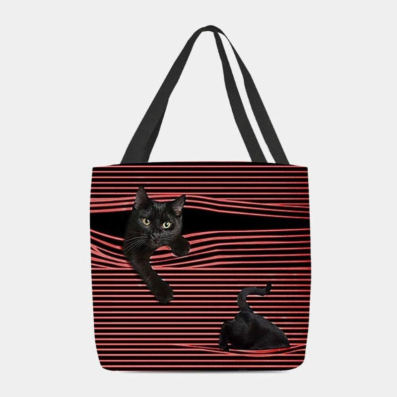 Femmes Felt Cute 3d Three-dimen'sional Black Cat Stripes Pattern Sac À Bandoulière Sac À Main Fourre-tout