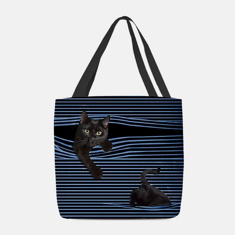 Femmes Felt Cute 3d Three-dimen'sional Black Cat Stripes Pattern Sac À Bandoulière Sac À Main Fourre-tout