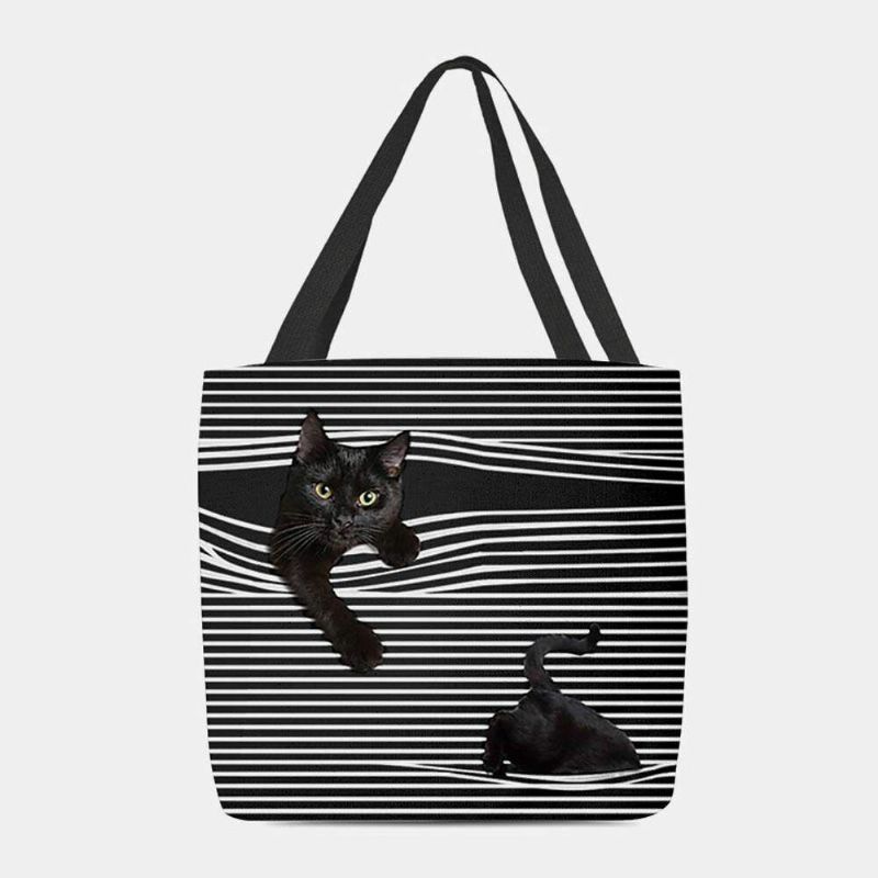 Femmes Felt Cute 3d Three-dimen'sional Black Cat Stripes Pattern Sac À Bandoulière Sac À Main Fourre-tout