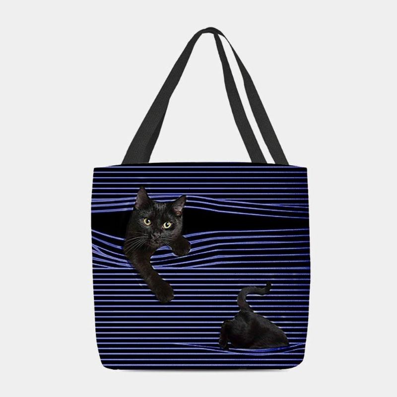 Femmes Felt Cute 3d Three-dimen'sional Black Cat Stripes Pattern Sac À Bandoulière Sac À Main Fourre-tout