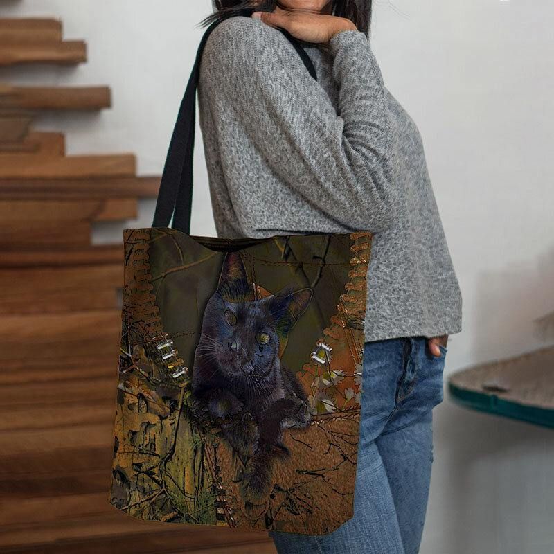 Femmes Felt Cute 3d Three-dimen'sional Cartoon Black Cat Branch Pattern Sac À Bandoulière Sac À Main Fourre-tout