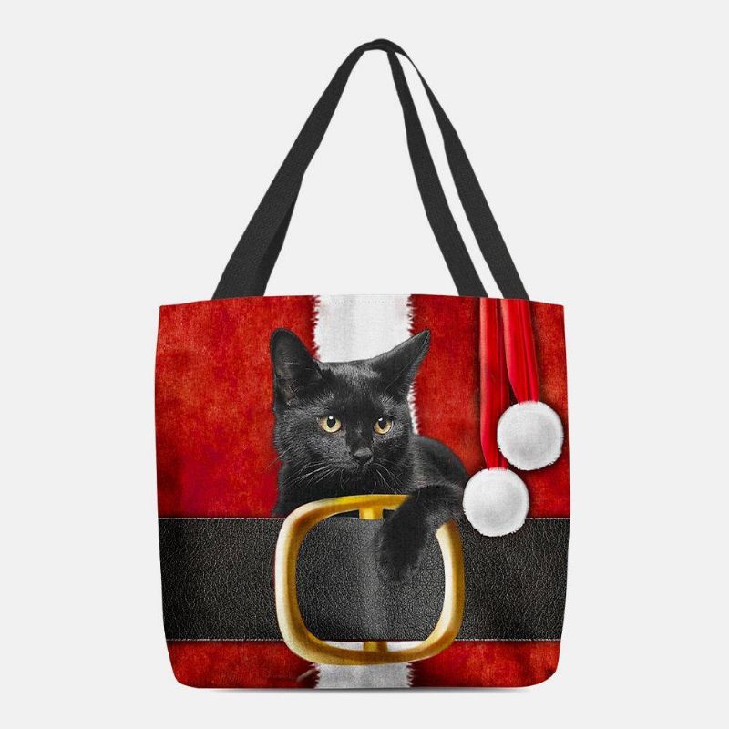 Femmes Felt Cute Festive 3d Cartoon Christmas Black Cat Pattern Sac À Bandoulière Sac À Main Fourre-tout