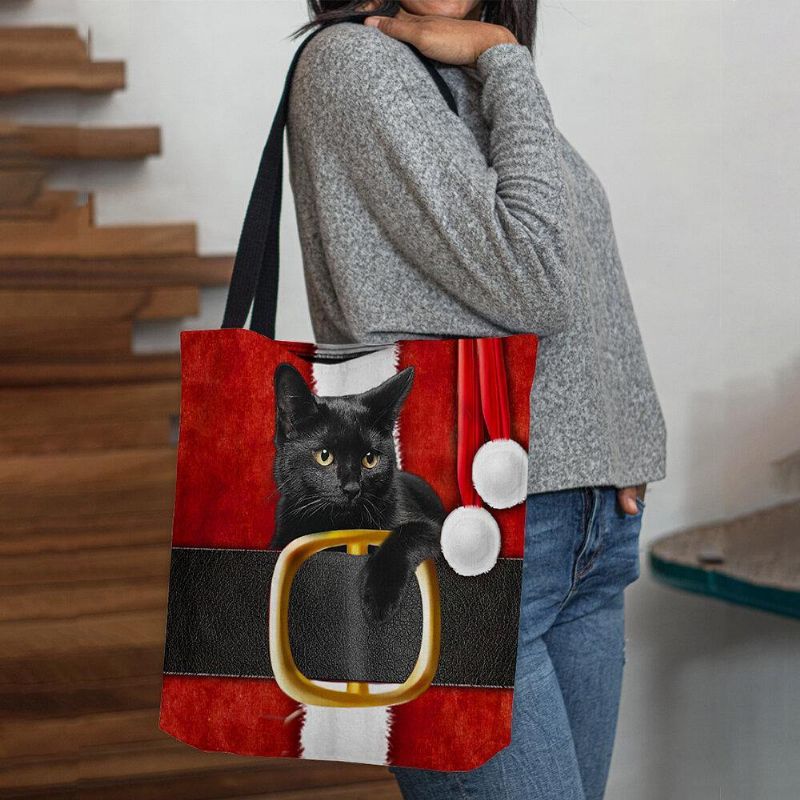 Femmes Felt Cute Festive 3d Cartoon Christmas Black Cat Pattern Sac À Bandoulière Sac À Main Fourre-tout