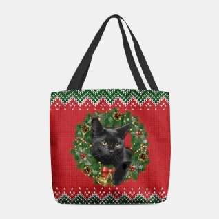 Femmes Feutre Dessin Animé Festif Couleur Classique Guirlande De Noël Chat Motif Sac À Bandoulière Sac À Main Fourre-tout