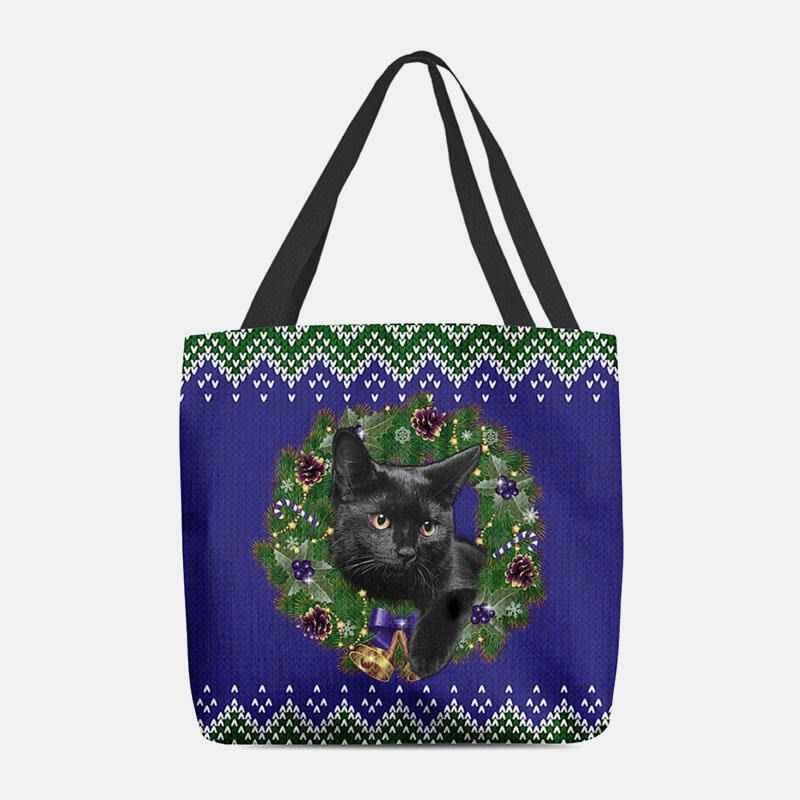 Femmes Feutre Dessin Animé Festif Couleur Classique Guirlande De Noël Chat Motif Sac À Bandoulière Sac À Main Fourre-tout