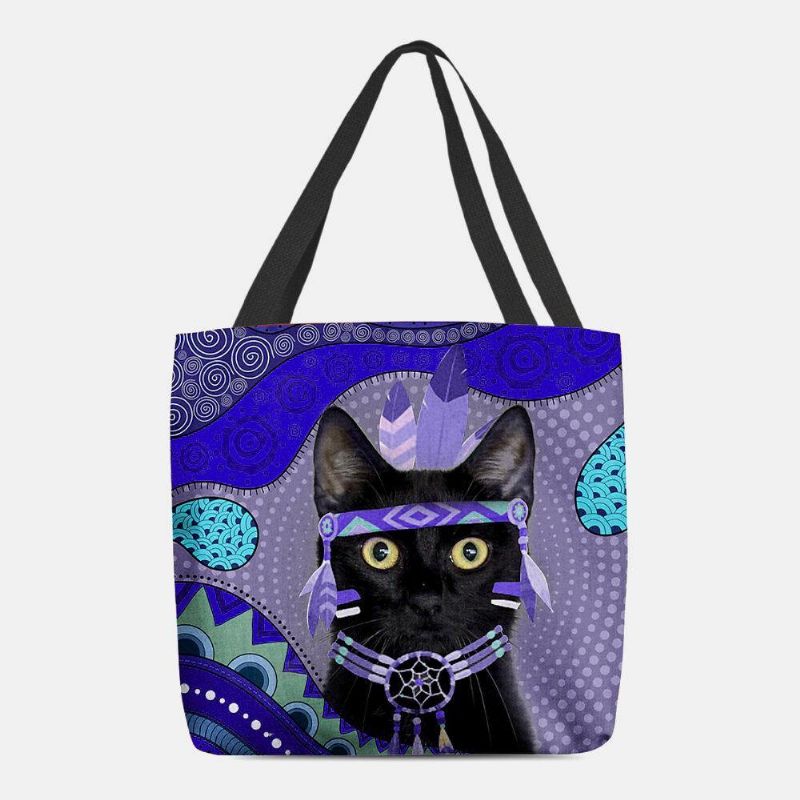 Femmes Feutre Mignon Dessin Animé Égyptien Habillé Motif Chat Noir Sac À Bandoulière Sac À Main Fourre-tout