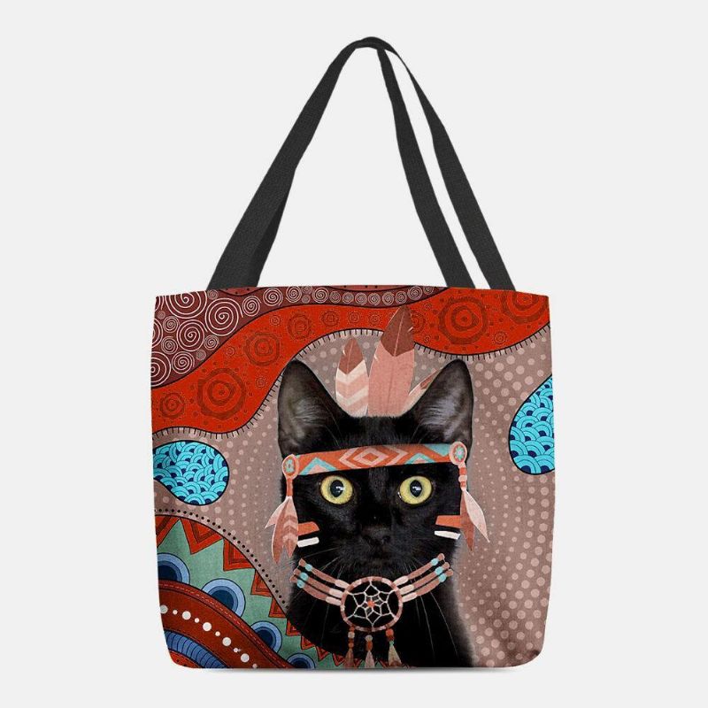 Femmes Feutre Mignon Dessin Animé Égyptien Habillé Motif Chat Noir Sac À Bandoulière Sac À Main Fourre-tout