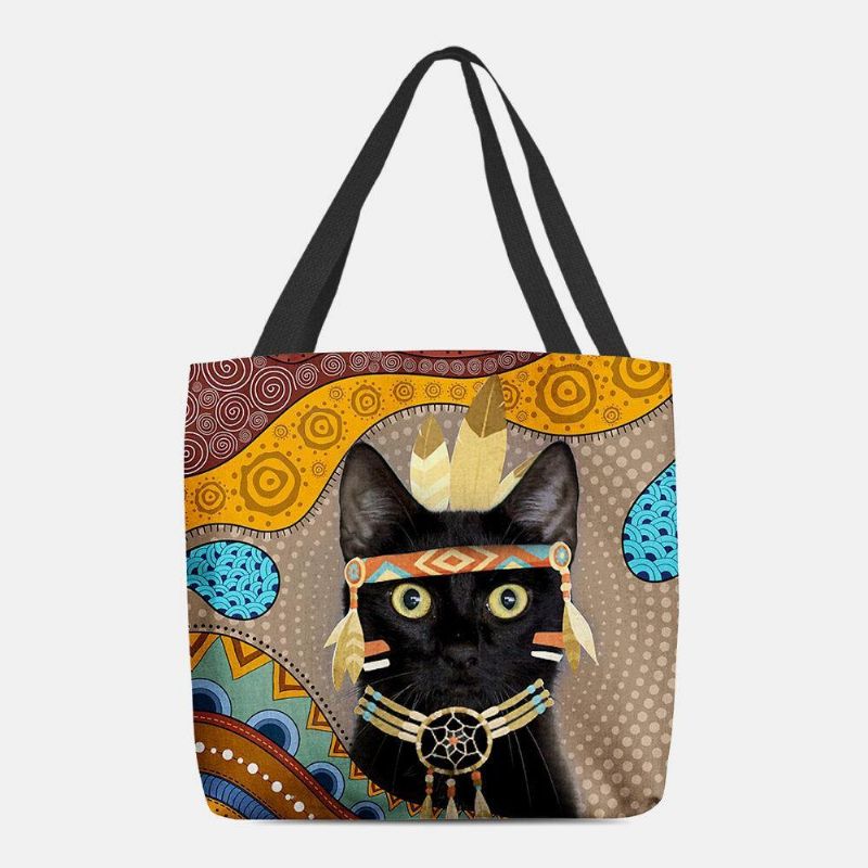 Femmes Feutre Mignon Dessin Animé Égyptien Habillé Motif Chat Noir Sac À Bandoulière Sac À Main Fourre-tout