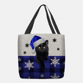 Femmes Feutre Mignon Dessin Animé Festif Noël Habillé Chat Flocon De Neige Motif Sac À Bandoulière Sac À Main Fourre-tout