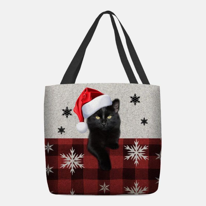 Femmes Feutre Mignon Dessin Animé Festif Noël Habillé Chat Flocon De Neige Motif Sac À Bandoulière Sac À Main Fourre-tout