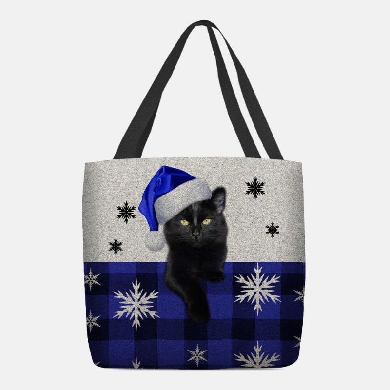 Femmes Feutre Mignon Dessin Animé Festif Noël Habillé Chat Flocon De Neige Motif Sac À Bandoulière Sac À Main Fourre-tout