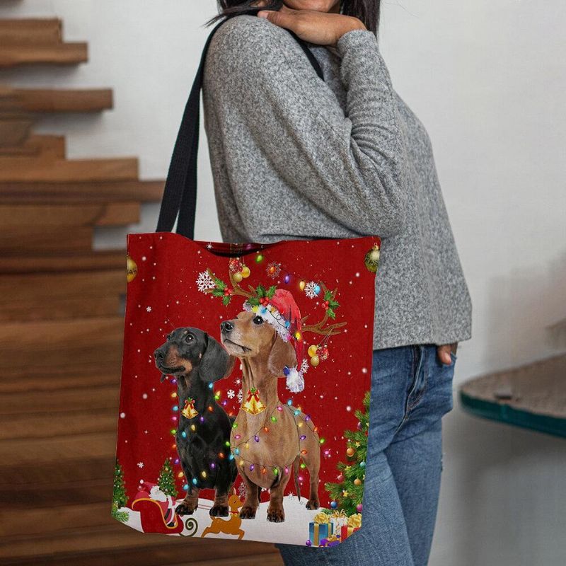 Femmes Feutre Mignon Festif Noël Dessin Animé Chiens Motif Sac À Bandoulière Sac À Main Fourre-tout