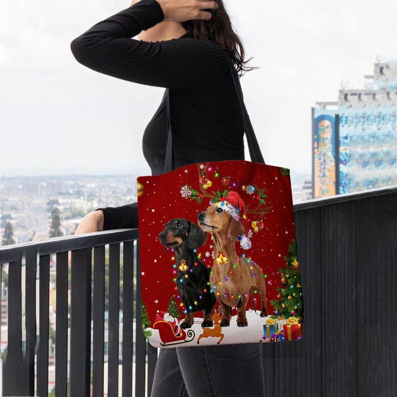 Femmes Feutre Mignon Festif Noël Dessin Animé Chiens Motif Sac À Bandoulière Sac À Main Fourre-tout