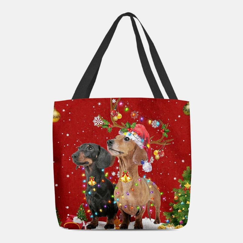 Femmes Feutre Mignon Festif Noël Dessin Animé Chiens Motif Sac À Bandoulière Sac À Main Fourre-tout