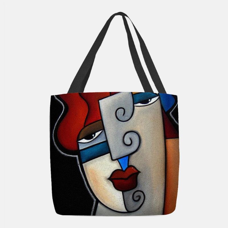 Femmes Feutre Picasso Style Multicolore Dessin Animé Figure Imprimer Sac À Main Sac À Bandoulière Fourre-tout