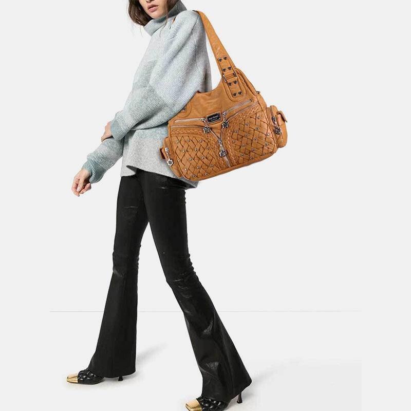 Femmes Multi-poches Imperméable Matériel Tissé Sac À Bandoulière Sac À Main Fourre-tout