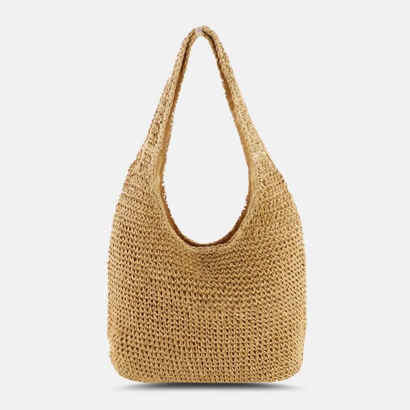 Femmes Paille Respirant Simple Mode Plage Sac Fourre-tout Sac À Bandoulière Sac À Main