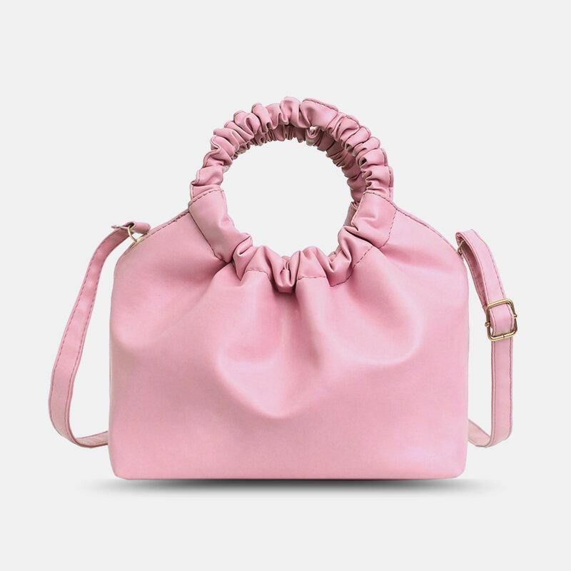 Femmes Pu Cuir Couleur Unie Coquille-forme Ruché Sac À Main Sac Cartable Sac À Bandoulière Sac À Bandoulière