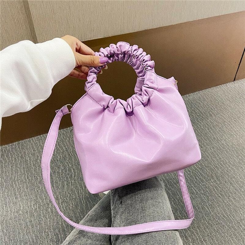 Femmes Pu Cuir Couleur Unie Coquille-forme Ruché Sac À Main Sac Cartable Sac À Bandoulière Sac À Bandoulière