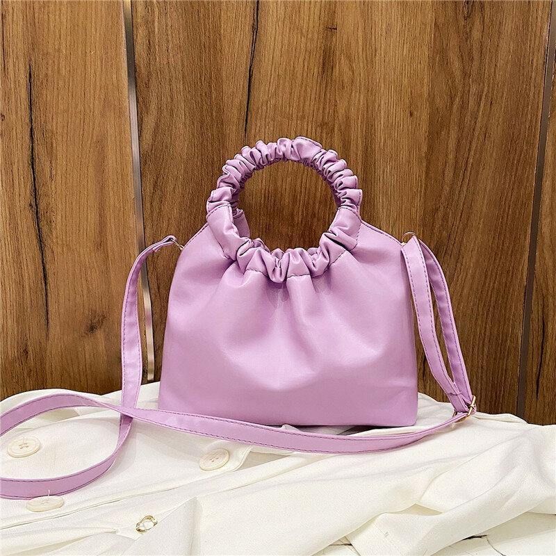 Femmes Pu Cuir Couleur Unie Coquille-forme Ruché Sac À Main Sac Cartable Sac À Bandoulière Sac À Bandoulière